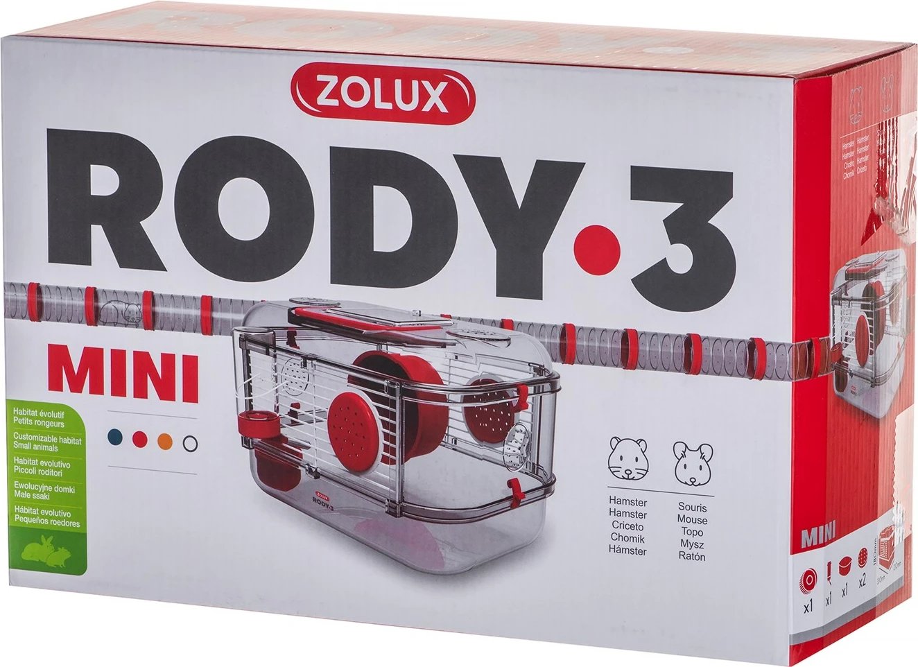 Kafaz për brejtës Zolux Rody 3 Mini, i kuq, transparent 