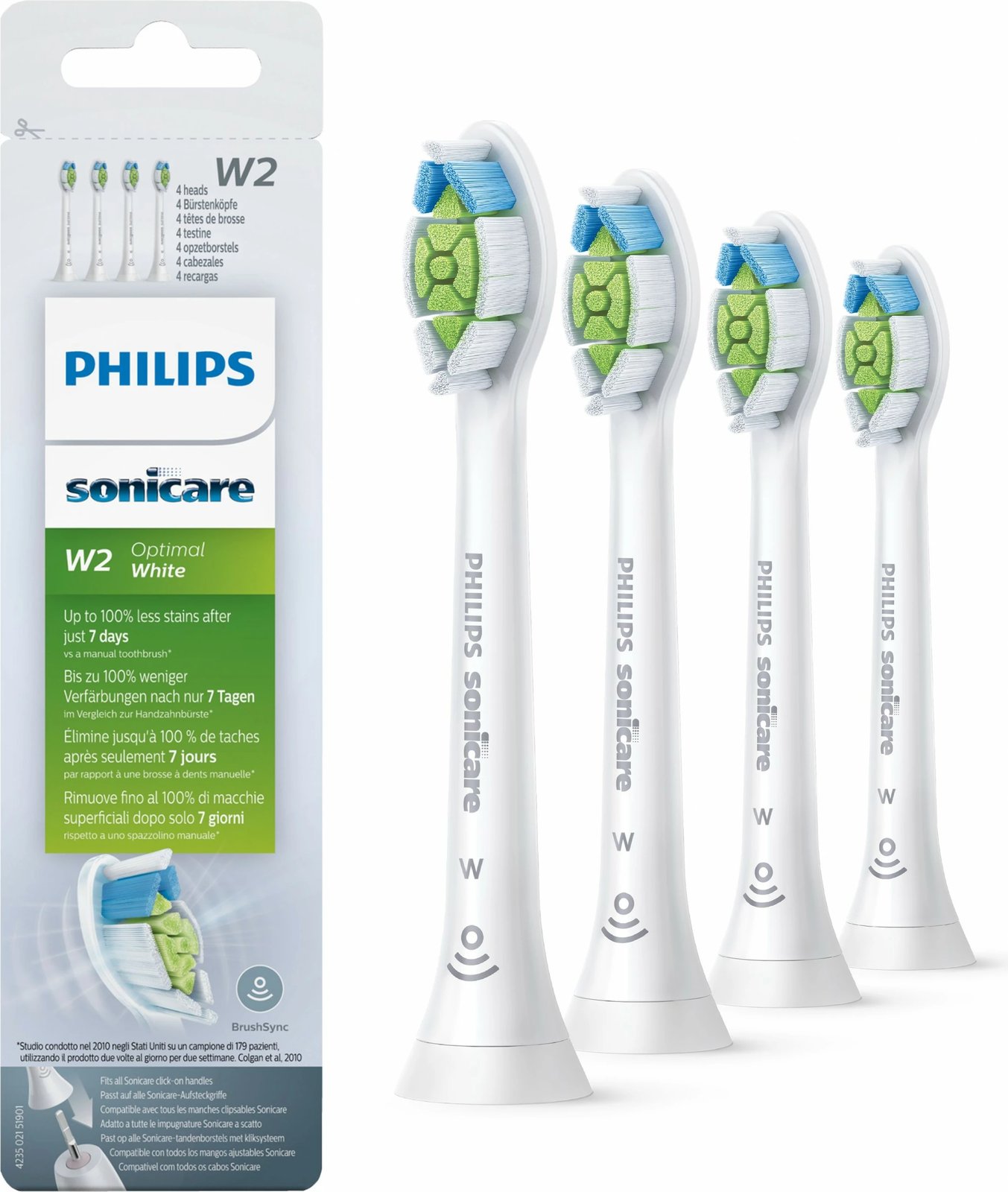 Koka brushë Philips W Optimal White HX6064/10, 4 copë, e bardhë, Medium