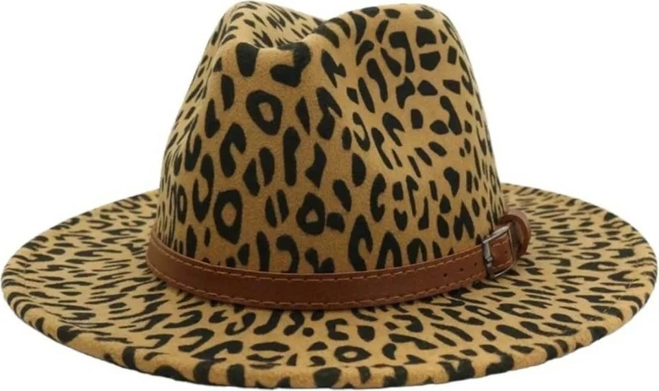 Kapelë Panama Fedora për femra Trenderrs, leopard, bezhë