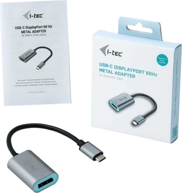 Adapter i-tec USB-C në DisplayPort, standard 4K / 60 Hz, ngjyrë argjendi