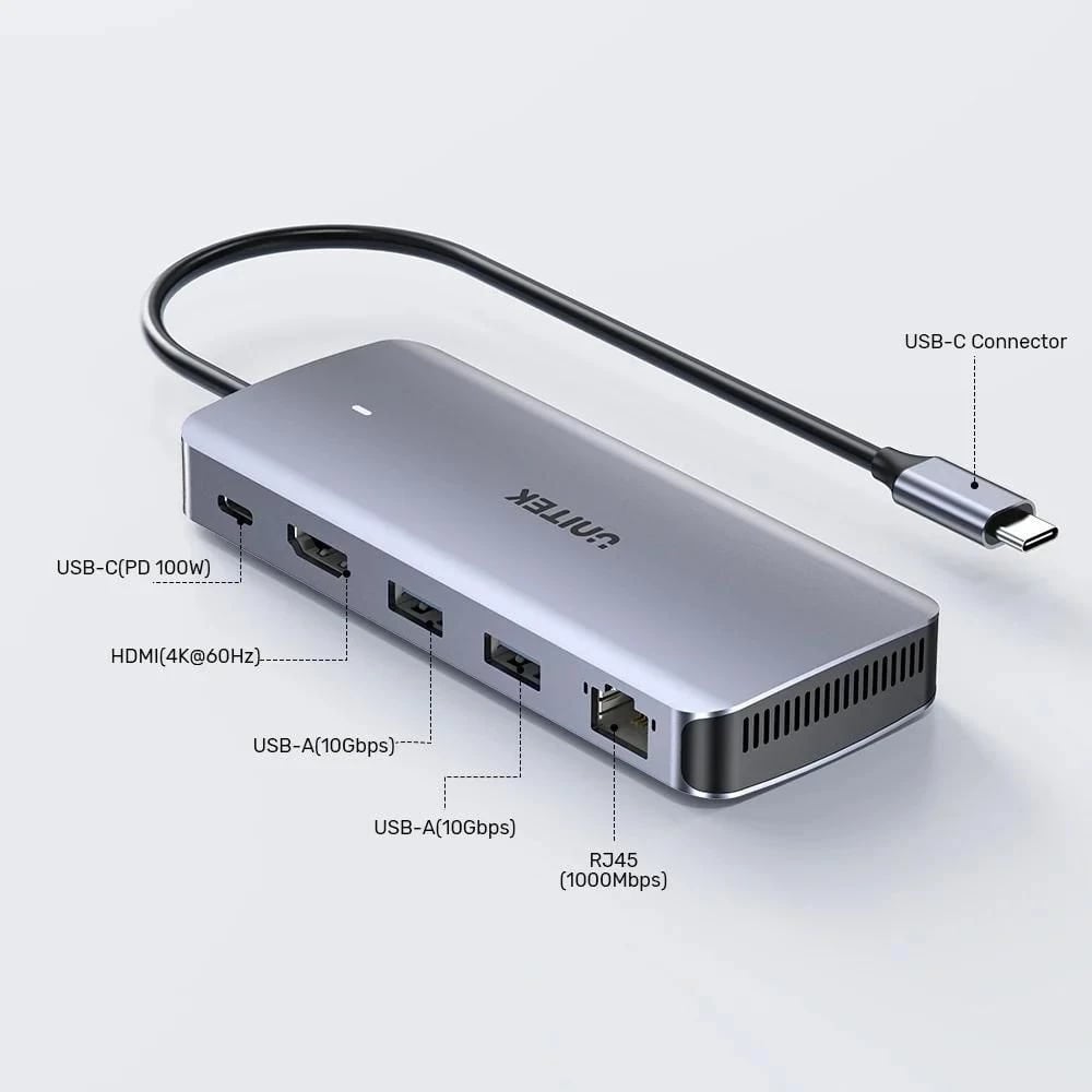 Hub USB-C UNITEK Active, 10Gbps, M.2, HDMI, PD 100W, Gri