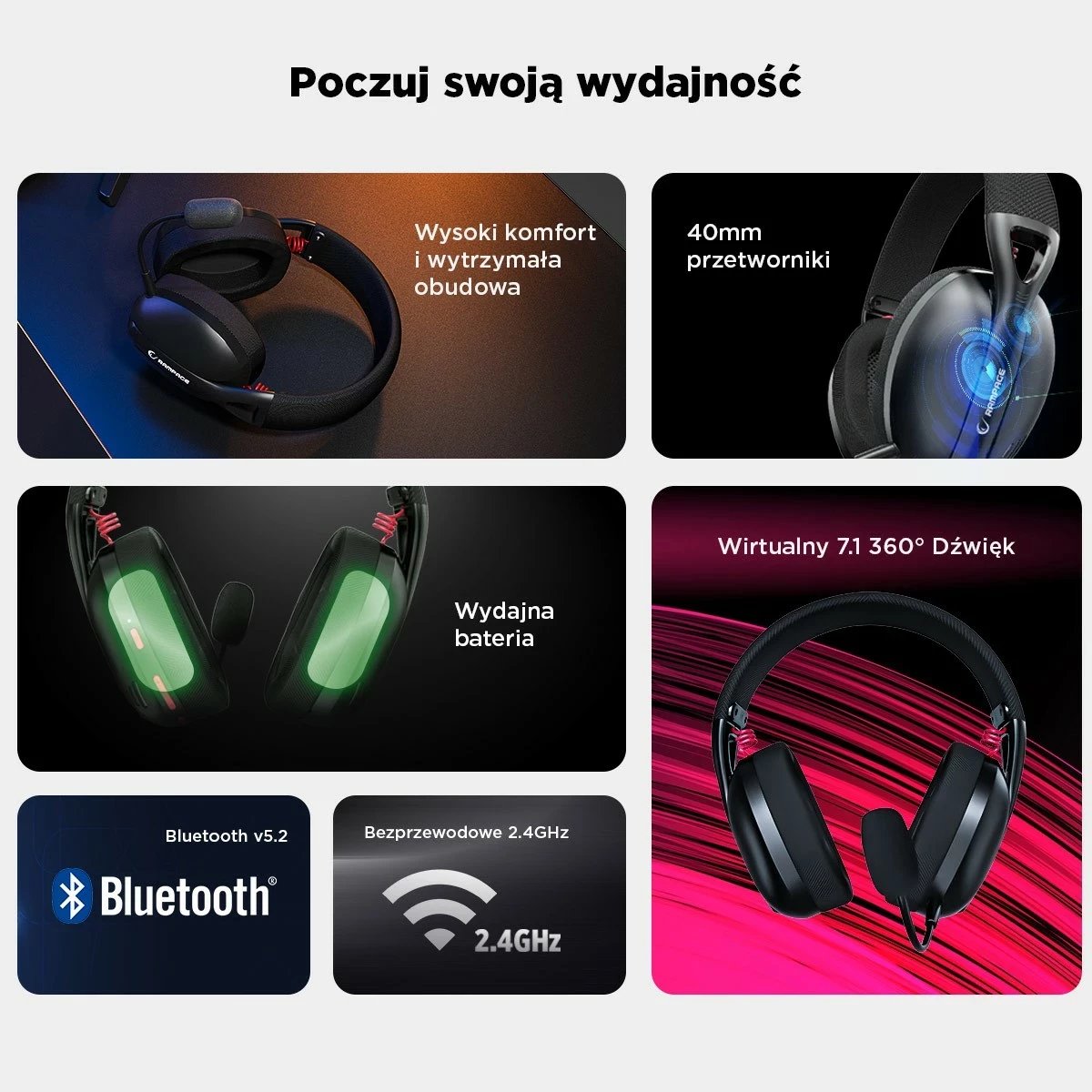 Kufje gaming Rampage CRACKH11, wireless, mikrofon, 7.1, të zeza