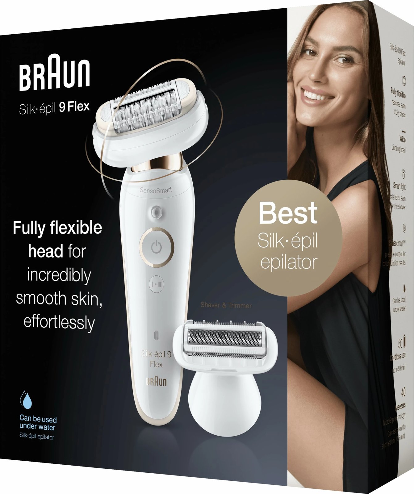 Epilator Braun Silk-épil 9 9-006 Flex, 40 piskatore, MicroGrip, SensoSmart, i bardhë