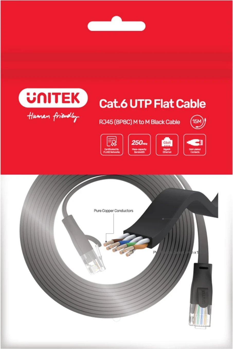 Kabllo Ethernet Unitek Cat.6, e zezë