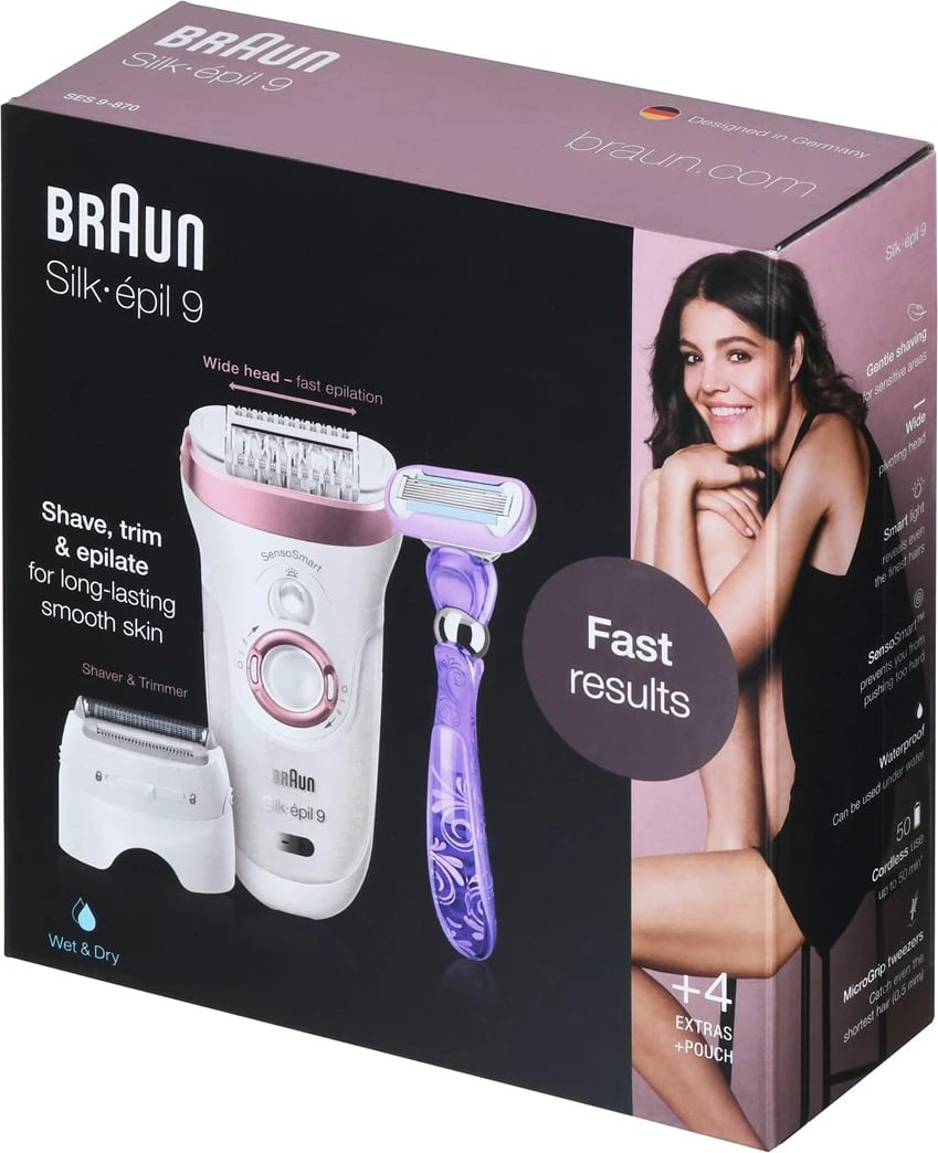 Epilator Braun Silk-épil 9 9-870, Rozë, Bardhë