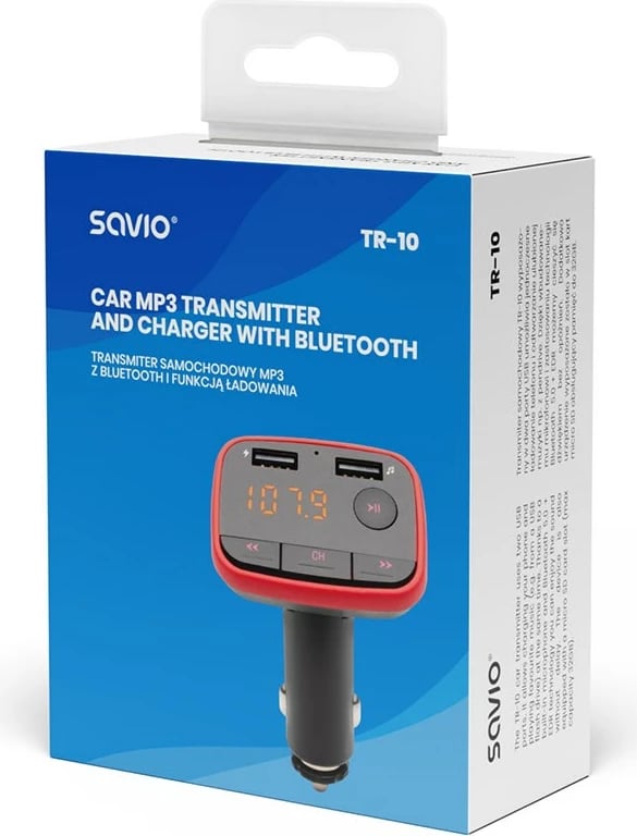 Transmetues Savio Bluetooth FM TR-10, 87 - 107 MHz, i zi / kuq