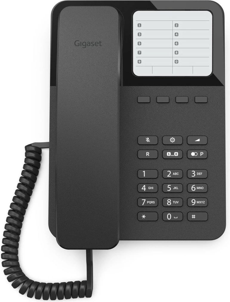 Telefon analog Gigaset DESK 400, dorëzë me kabllo, 10 kontakte, e zezë