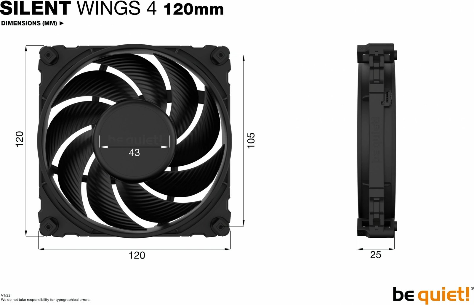 Ventilator Be Quiet! Silent Wings 4, 120mm, 18.9 dB, 48.7 cfm, i zi