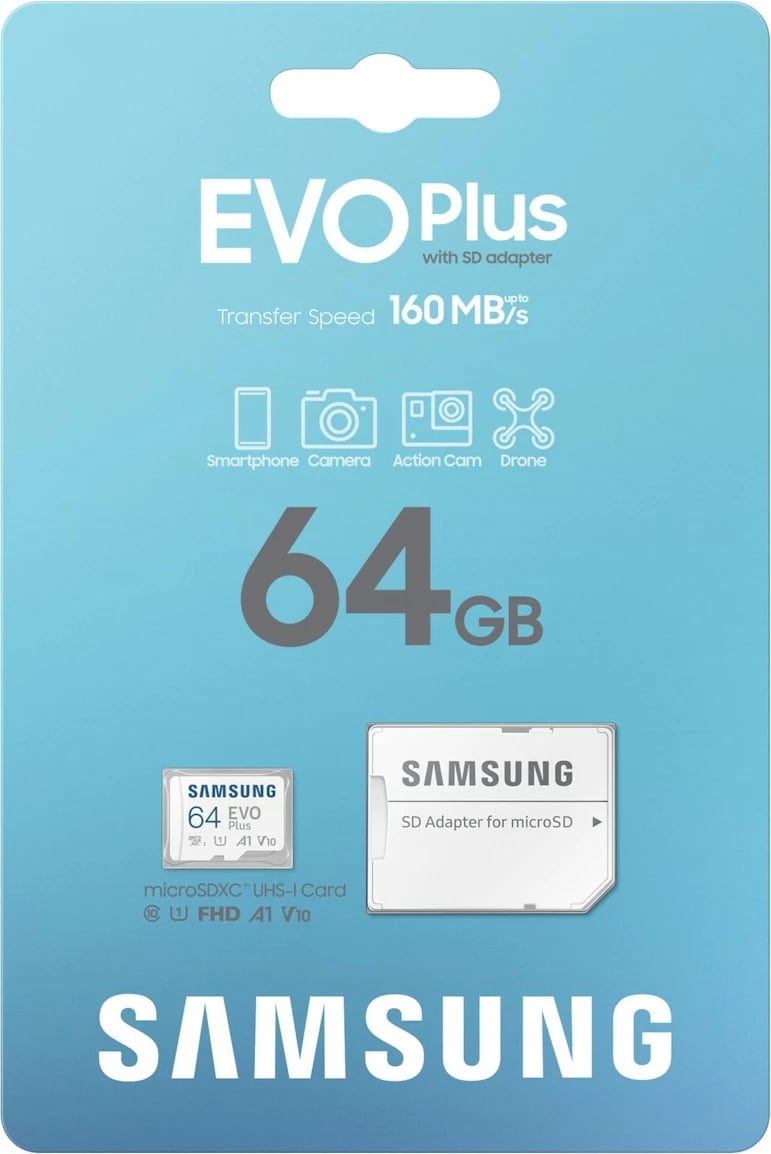 Kartelë memorie Samsung, 64 GB, MicroSDXC, UHS-I, 160 MB/s, e bardhë