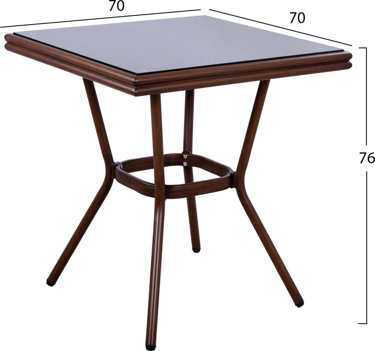 Tavolinë alumini 70X70X76 pamje bambuje FH5568.03 kafe me xham