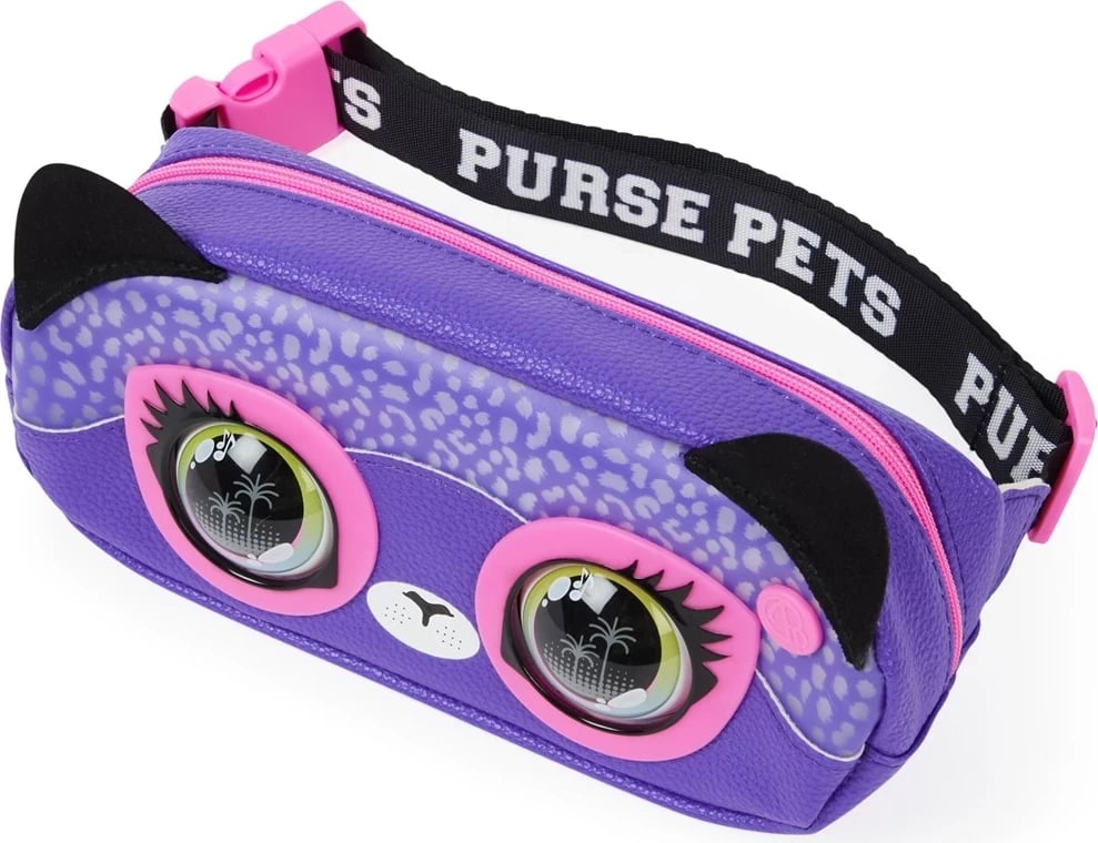 Çantë SPIN MASTER Purse Pets Savannah Spotlight, lodër interaktive dhe çantë crossbody, ngjyrë vjollcë