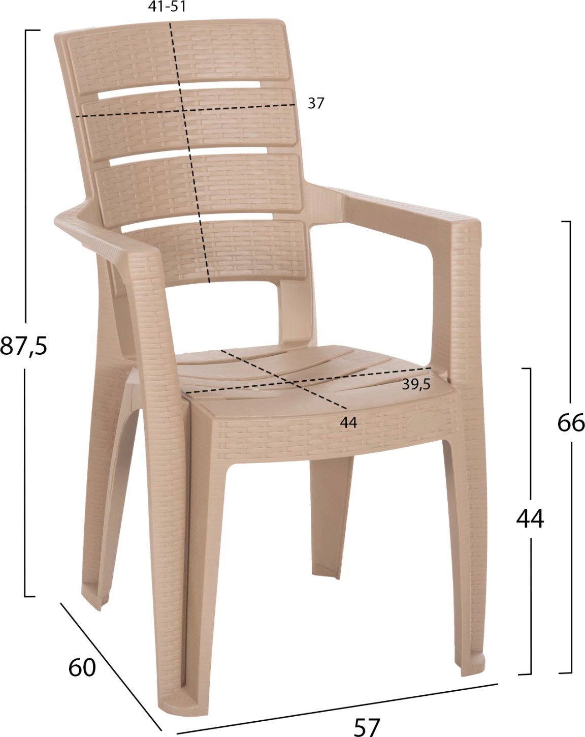 Karrige polipropileni DERYA FH6144.04 ngjyrë kapuçino 56.5x55x87H cm.