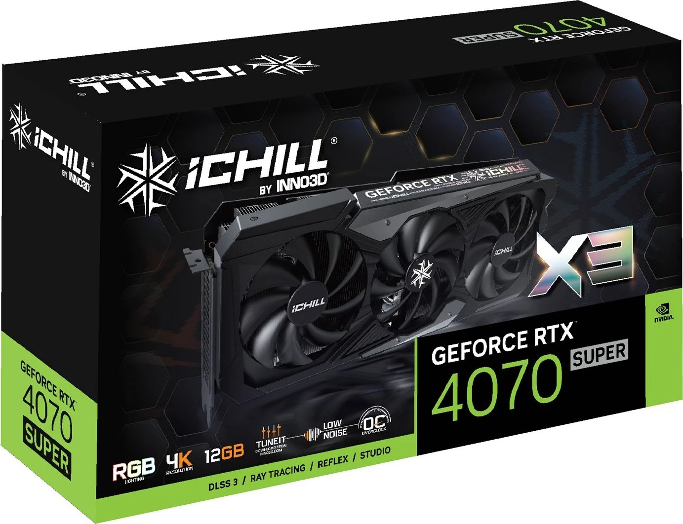 Kartelë grafike INNO3D iChill GEFORCE RTX 4070 SUPER X3, 12 GB, E zezë