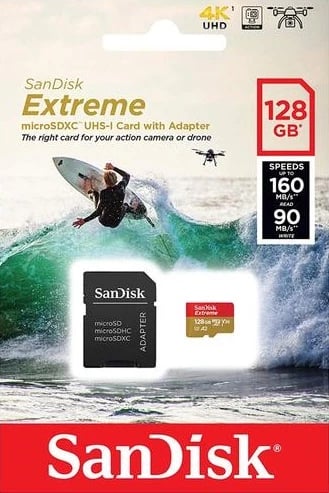 Kartë e memories SanDisk Extreme microSDXC, 128GB & adapter 