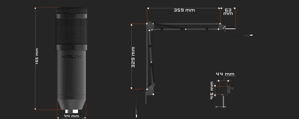 Mikrofon KRUX EDIS 1000, 46 × 150 mm, i zi