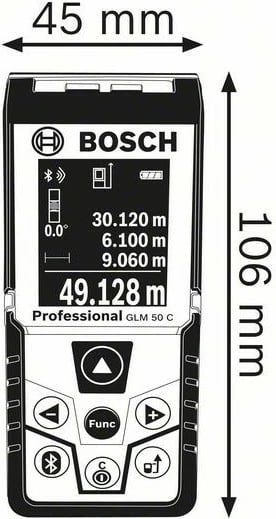 Metër distancë lazer Bosch GLM 50 C Professional, cm, ft, in, m, i zi, blu, digital, IP54, 2.1+EDR