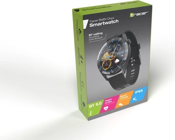 Smartwatch Tracer SM8V Onyx, 1.28", Bluetooth, IP65, e zezë