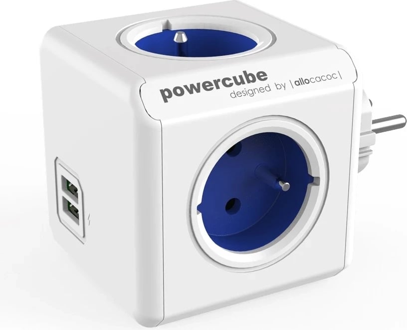 PowerCube Original USB, 4 priza, 2x USB, ngjyrë kaltër