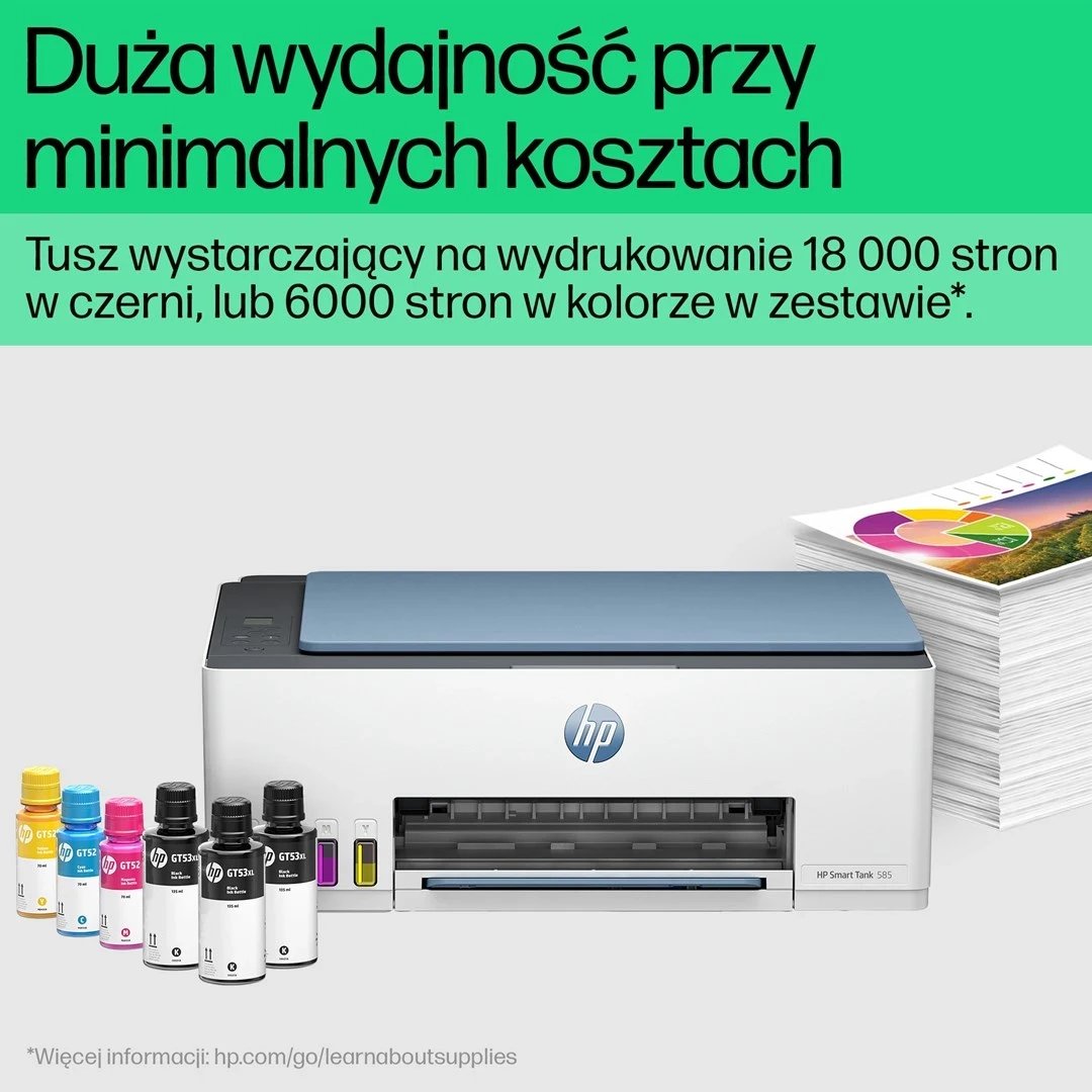 Printer i Mençur HP Smart Tank 585, për Shtëpi dhe Zyrë në Shtëpi, Blu