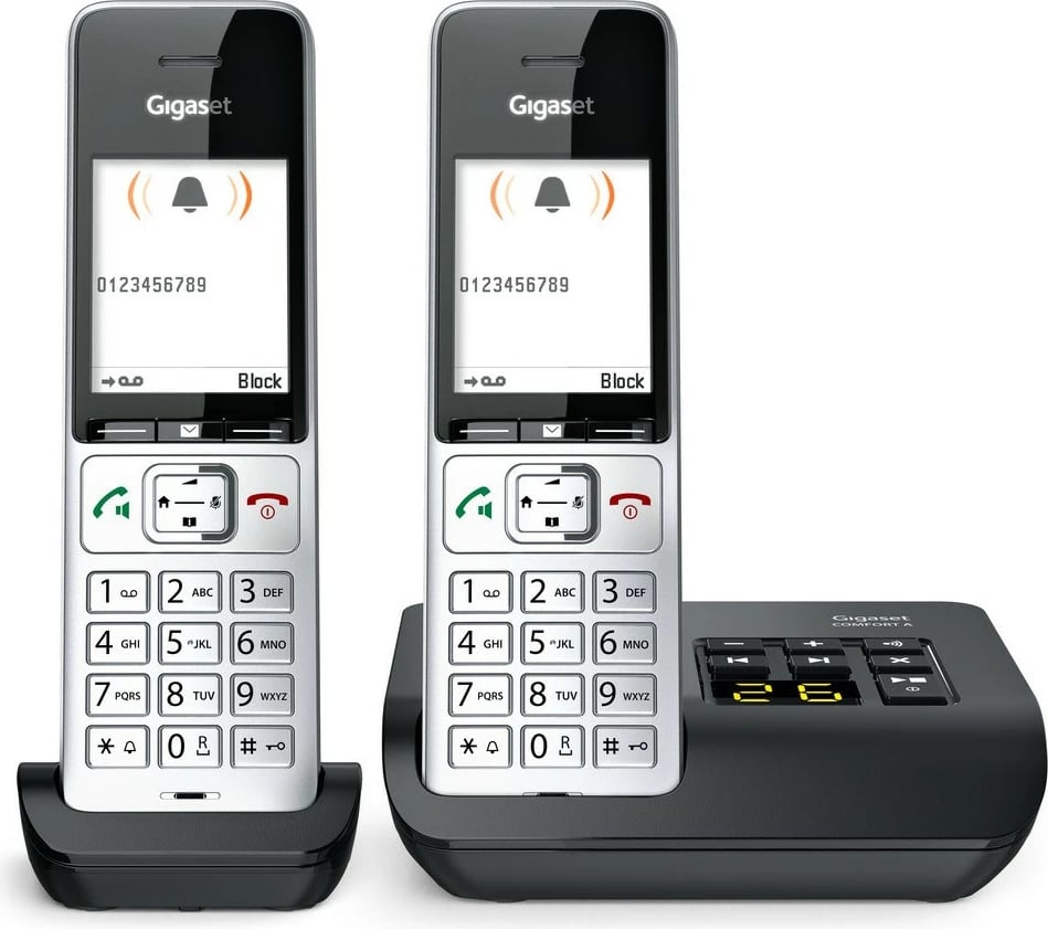 Telefon Gigaset COMFORT 500A duo, Analog/DECT, 200 kontakte, i zi, argjend