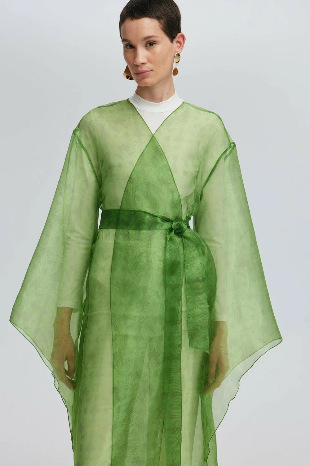 Kimono Touche për femra, jeshile dhe të bardhë