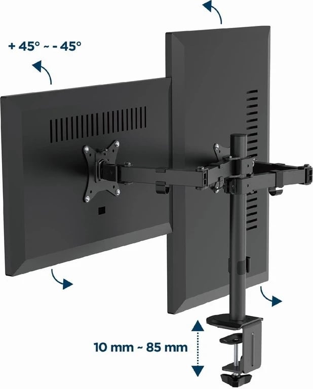 Krah monitori i dyfishtë GEMBIRD MA-D2-03, i rregullueshëm, 17”-32”, i zi