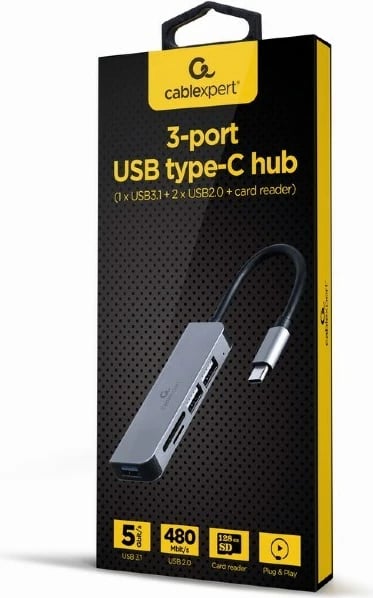 Adapter Gembird A-CM-COMBO5-02, USB Type-C, 5-in-1, argjendtë