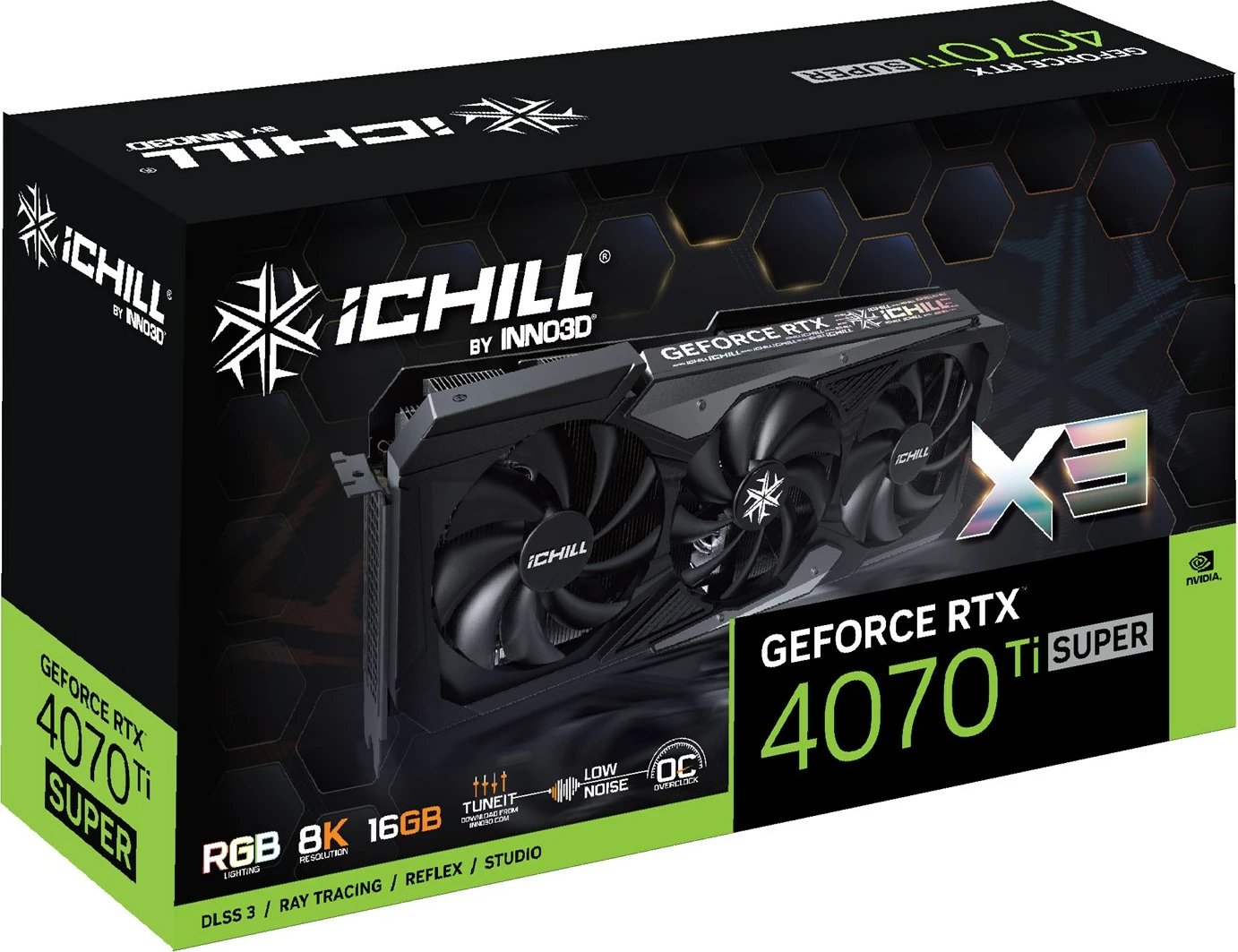 Kartelë grafike INNO3D iChill GEFORCE RTX 4070 Ti SUPER X3 NVIDIA 16 GB GDDR6X, e zezë