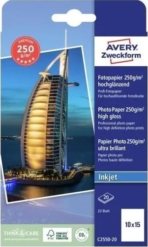 Letër fotografike Avery Zweckform Premium, 250 g, 10x15 cm, e bardhë