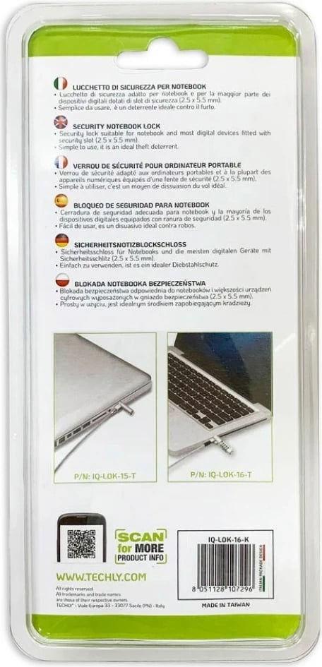 Bllokues sigurie për laptop Techly, 1.8 m, Argjendtë