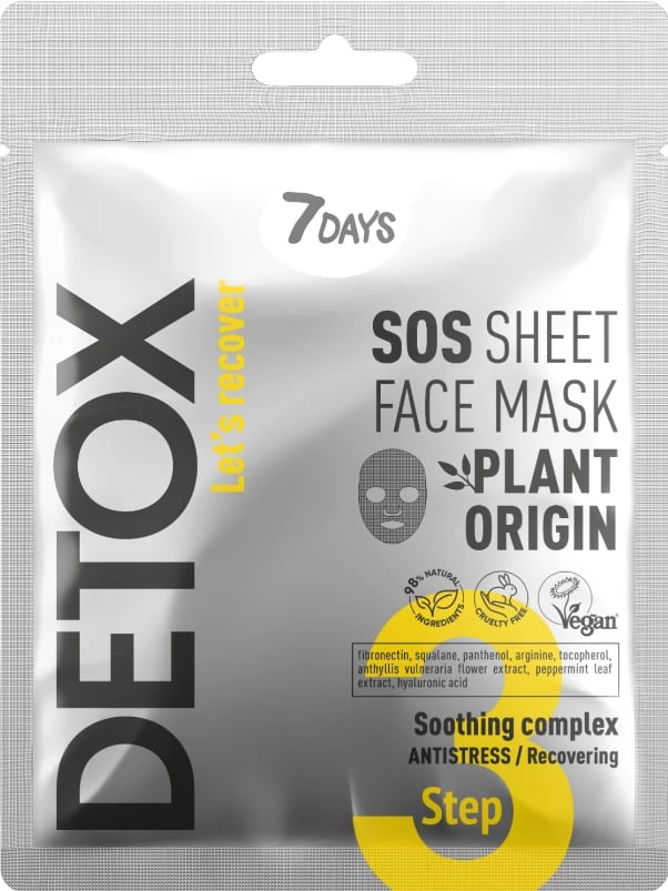 Maskë për fytyrë 7days Detox 3 Sos Sheet Face Mask, 25 gr