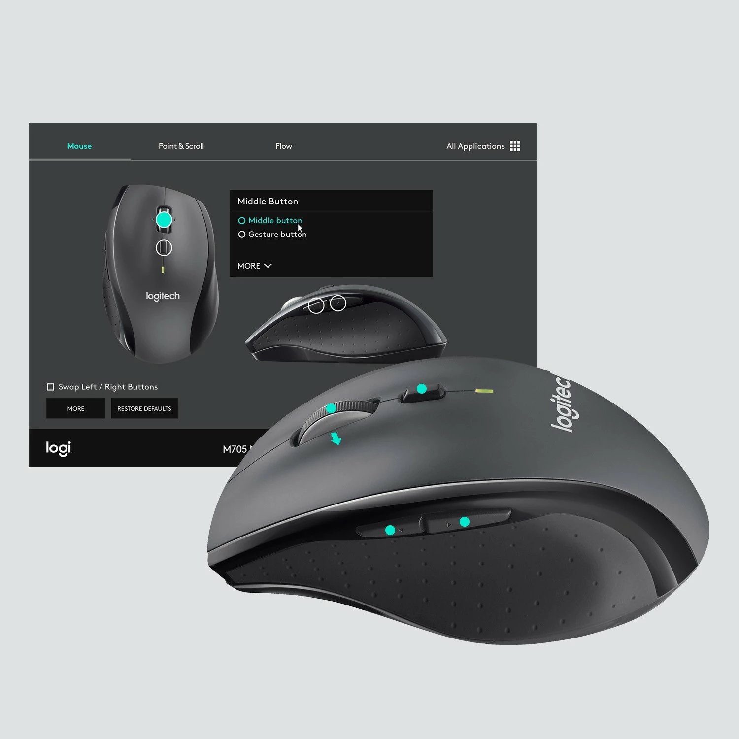 Maus Logitech Marathon M705, Djathtas, Optik, RF Wireless, 1000 DPI, Ngjyrë Qymyr