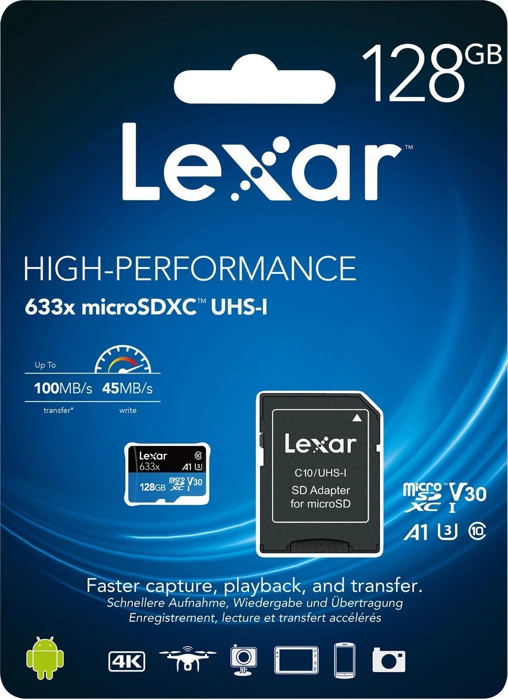 Kartelë memorje Lexar 128GB microSDXC, Performancë e Lartë 633x, UHS-I C10 A1 V30 U3