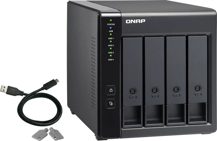 Kasë QNAP TR-004, HDD/SSD, 2.5/3.5", Serial ATA II, 3 Gbit/s, Hot-swap, E zezë