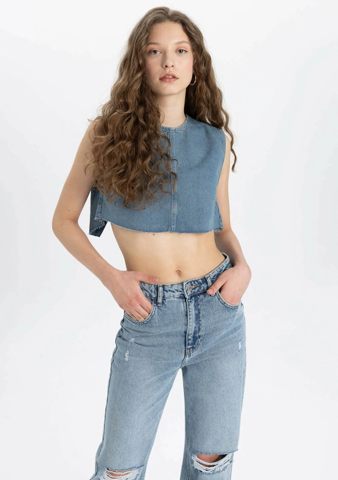 Crop top xhinse DeFacto, femra, indigo