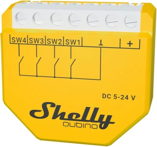 Smart switch Shelly Qubino Wave i4 DC, Wireless, 25 dBmW, 868.4 MHz, Verdhë