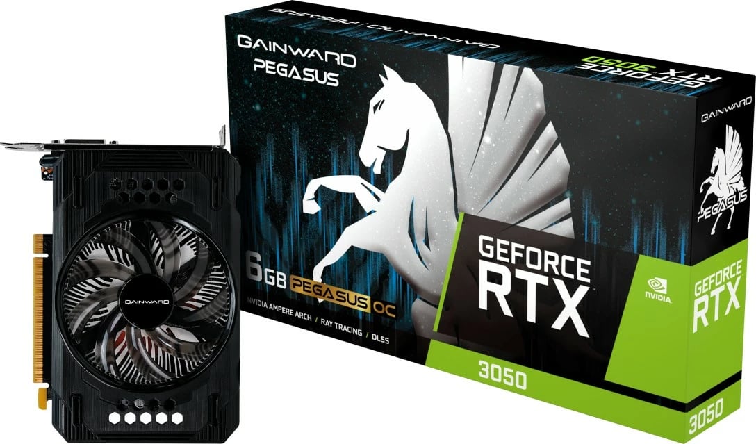 Kartelë grafike Gainward RTX3050 Pegasus OC, GeForce RTX 3050, 6 GB, GDDR6, e zezë