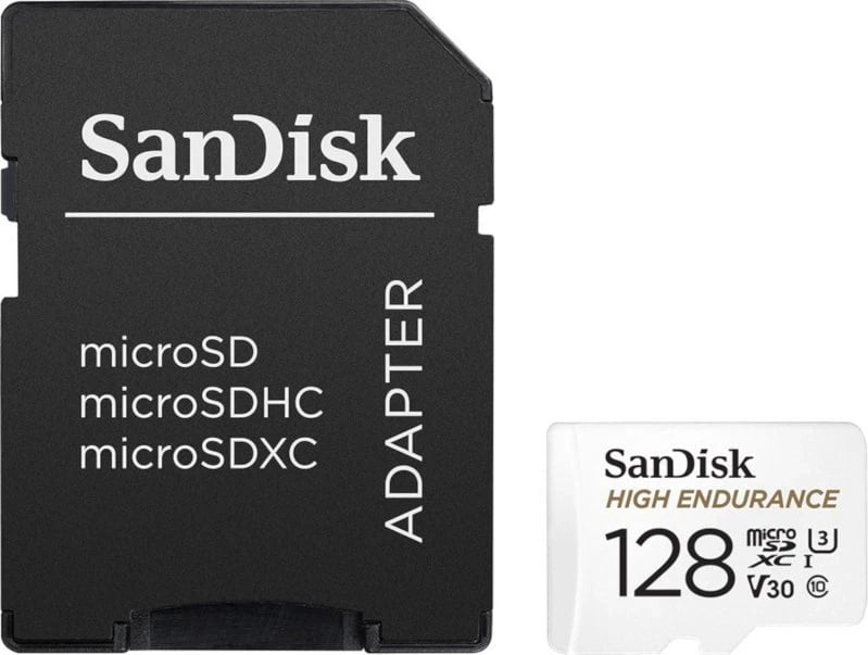 Kartë kujtese microSD SanDisk High Endurance 128GB V30 me adaptues