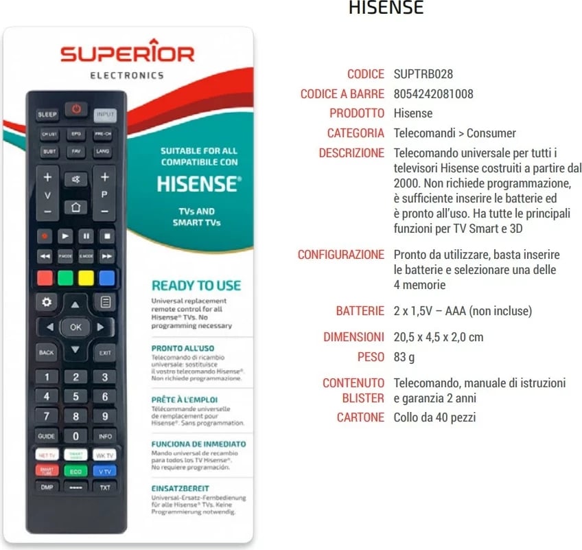 Telekomandë universale Superior Electronics për Hisense Smart TV