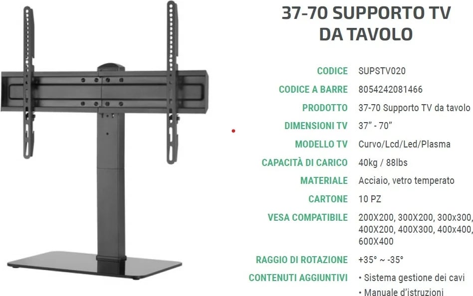 Mbajtëse për TV Superior Electronics SUPSTV020, 37"-70", e zezë