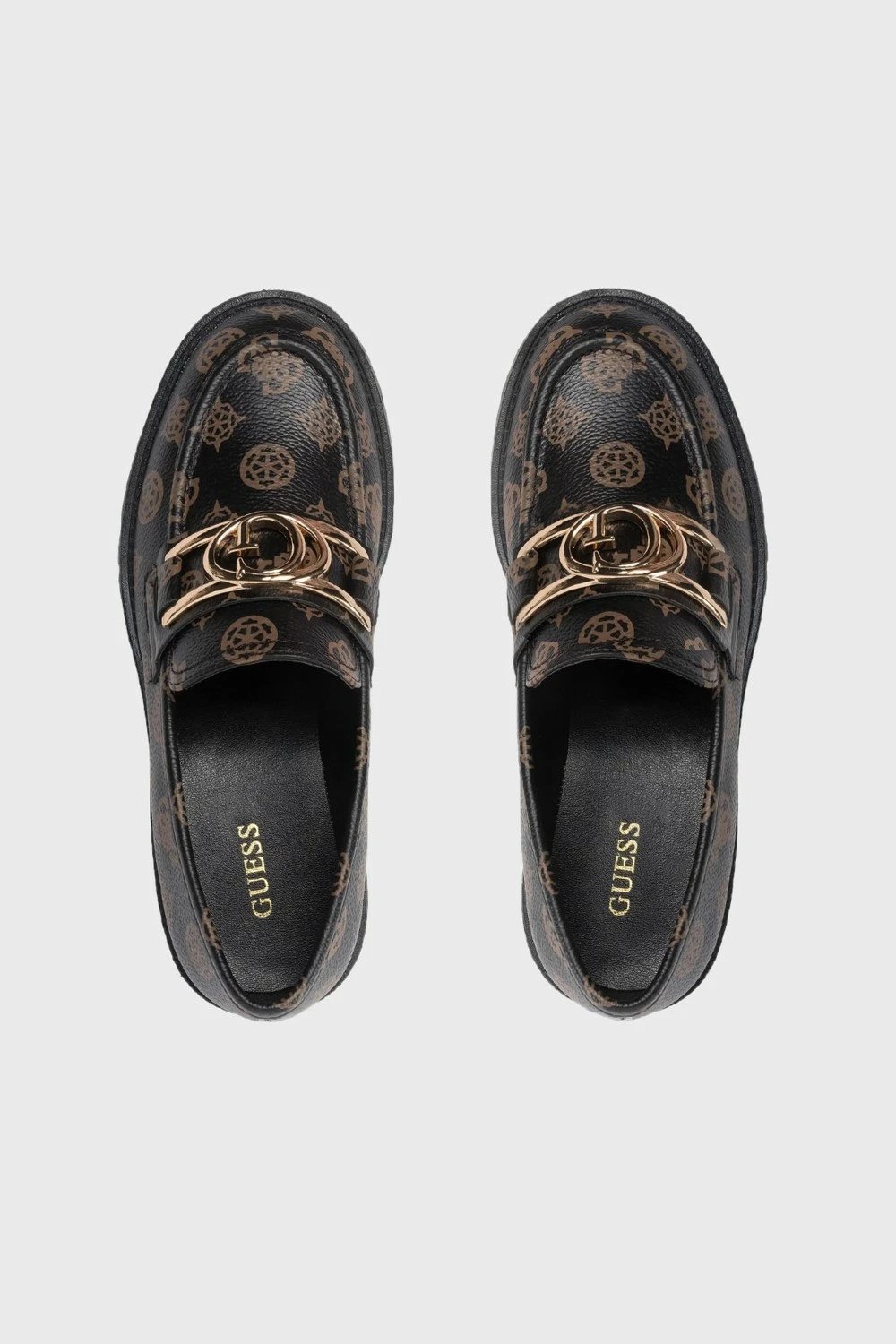 Këpucë Guess Ilary Logo Loafer FL7ILRFAL14 femra, të zeza-kafe