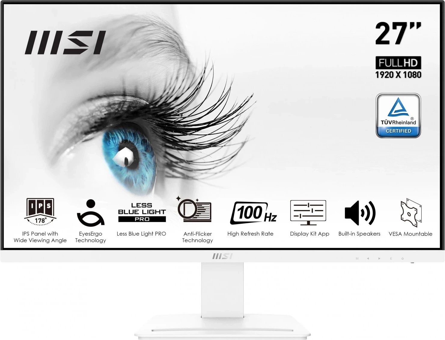 Monitor MSI PRO MP273AW, 27'', Full HD, IPS, 100Hz, e bardhë