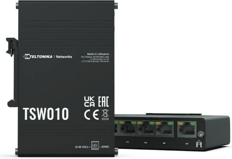 Switch Teltonika TSW010, 5 porte Fast Ethernet, PoE, Alumini, E zezë