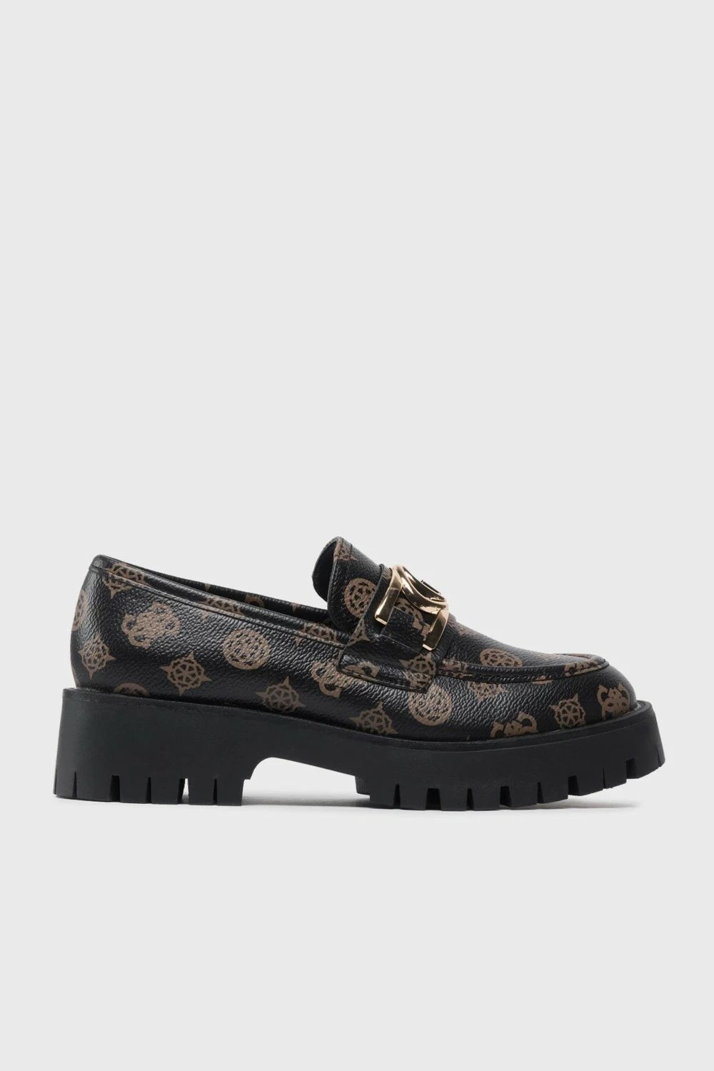 Këpucë Guess Ilary Logo Loafer FL7ILRFAL14 femra, të zeza-kafe