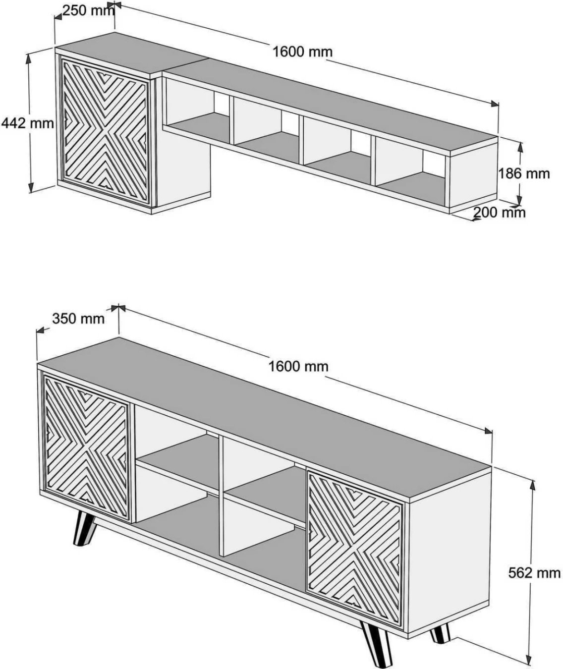 Set mobiljesh për TV, ngjyrë arre dhe e verdhë, FH9516.04, 160x35x56.2 cm