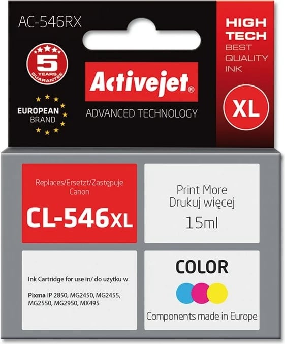 Toner zëvendësues Activejet AC-546RX për printer Canon, 15ml, shumëngjyrësh