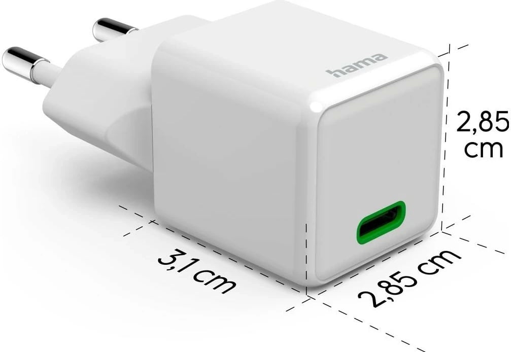 Karikues mini Hama GaN PD/QC 1x USB-C, 30W, i bardhë