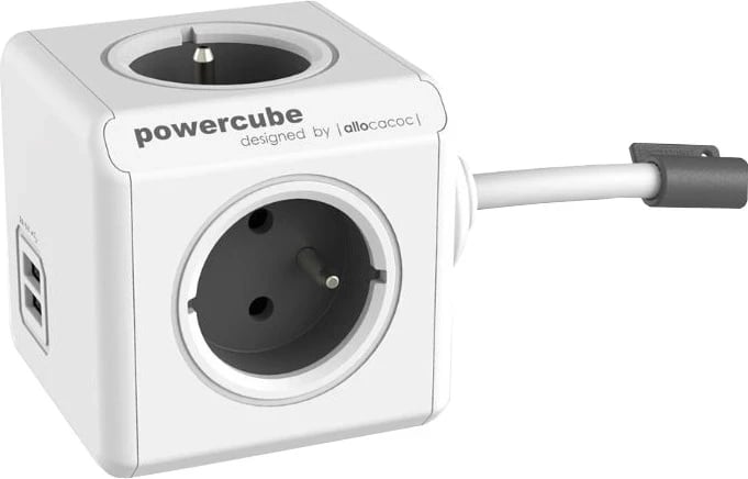 PowerCube Extended me 4 vende dhe 2x USB, 3.0m gri