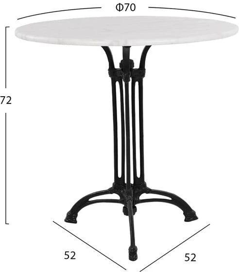 Tavolinë me 3 këmbë, bazë prej gize me mermer, 70x74 cm
