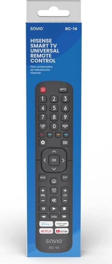 Pilot Savio RC-14 për TV Hisense, Smart TV, ngjyrë e zezë